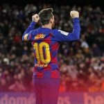 Messi comemorando reproducao site barcelona