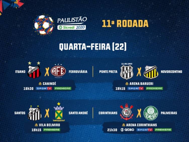 FPF divulga tabela com dérbi Corinthians e Palmeiras na Globo
