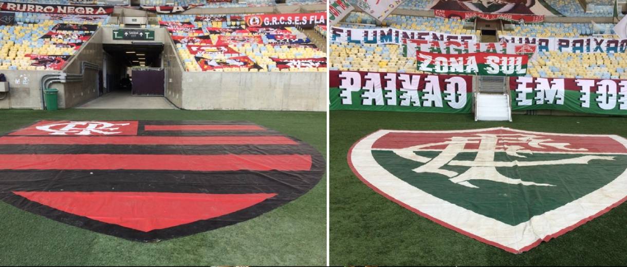 faixas das torcidas de Flamengo e Fluminense no Maracanã, palco do Fla-Flu pelo returno do Brasileirão 2020