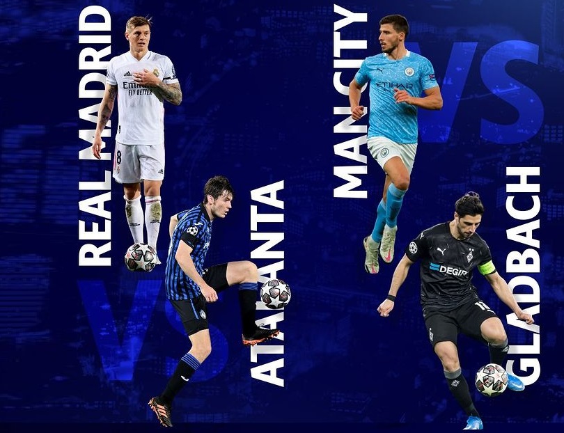 real madrid vs atalanta e man city vs gladbach, pela champions 2020/21