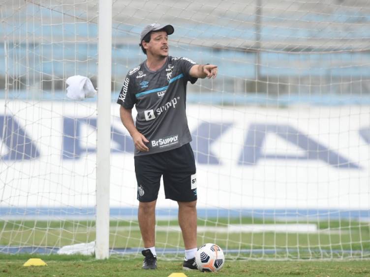 técnico fernando diniz durante treino do santos