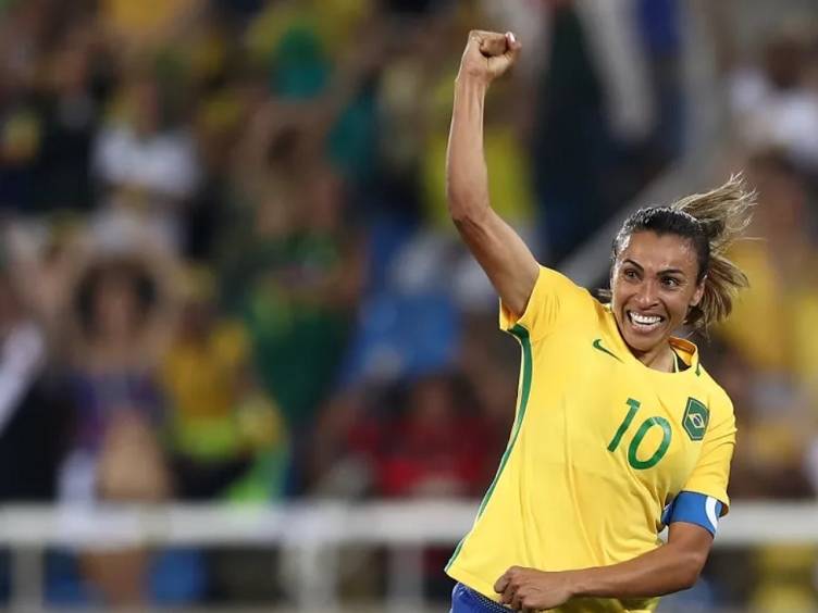 marta craque da seleção feminina de futebol comemorando gol nos jogos rio 2016