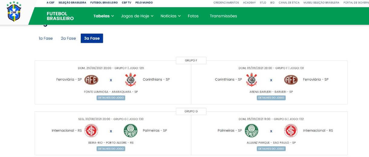 site da cbf datas e horários semifinais brasileiro feminino 2021