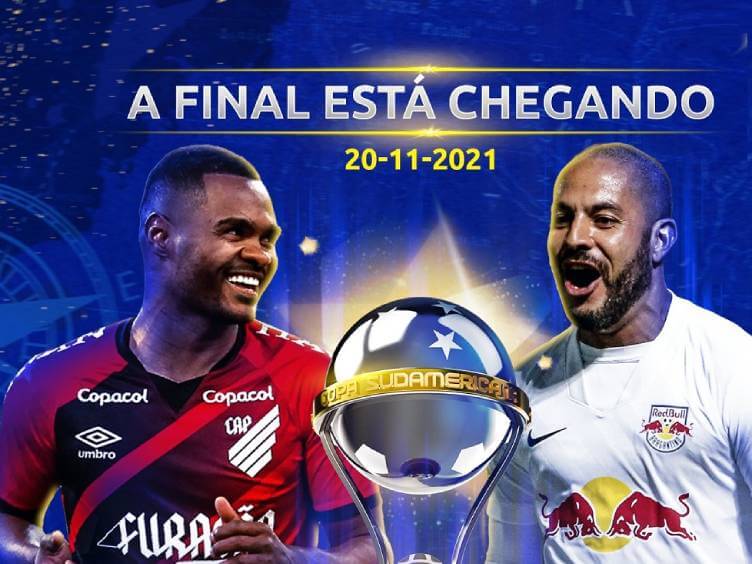 arte da conmebol da final da sul-americana 2021 entre athletico-pr e bragantino