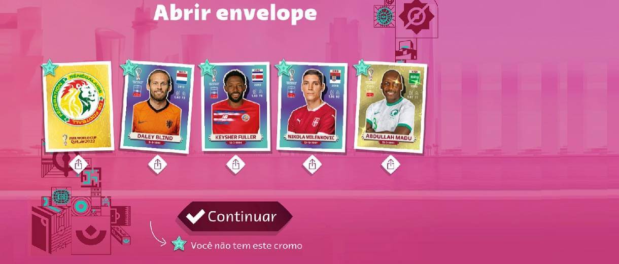 opção de abrir envelope no album digital da copa fifa catar 2022