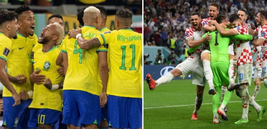 jogadores do brasil e da croacia celebrando nas oitavas da copa catar 2022